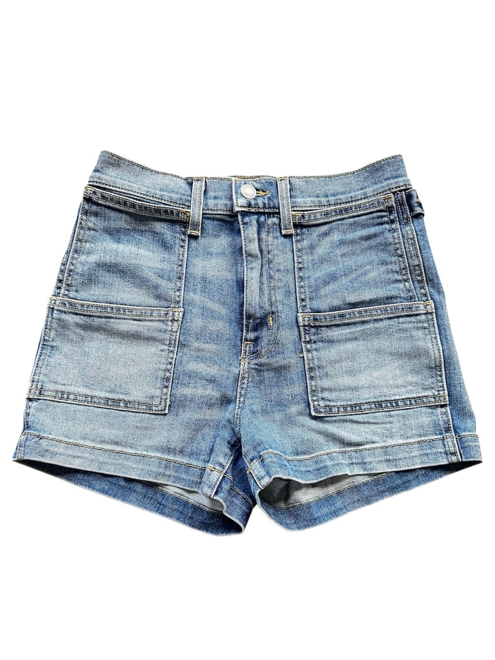 Nili Lotan Livie Denim Shorts High Rise Utility Patch Pocket Blue Jean Shorts